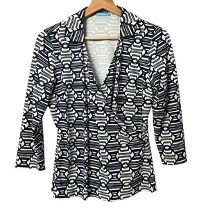Top geométrico de tela Catalina J McLaughlin para mujer talla S envoltura sintética preppy costero - Imagen 1 de 7