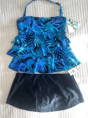 ISLAND ESCAPE, 2PC Swimsuit, Black Multi, Size 10 , NWT - Image 1 of 4