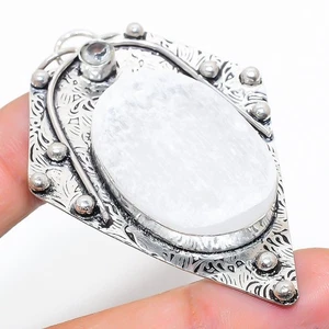 Selenite, pietra preziosa topazio bianco 925 ciondolo gioiello in argento ste... - Foto 1 di 5