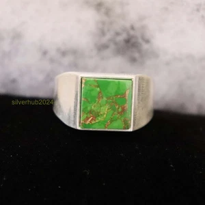 Green Copper Turquois Gemstone Men's 925 Sterling Silver Ring All Size SH62 - Picture 1 of 4