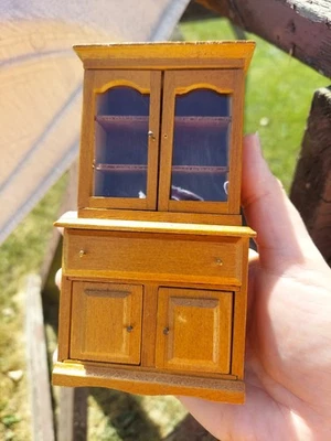 Vintage Wooden Hutch Cabinet With Mirror Miniature 7"~ Missing One Door Handle - Image 1 of 4