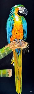 Blue Yellow Macaw Bird oil painting Original Wildlife Parrot Fine Art Signed - Picture 1 of 3