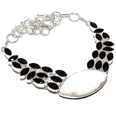 Bianco Corallo, Onice Gemma a Mano 925 Argento Sterling Gioielli Collana 45.7cm - Immagine 1 di 4