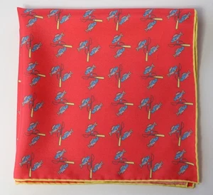 Pañuelo cuadrado bolsillo seda. Tema de pesca/pesca. Enrollado a mano - Imagen 1 de 3