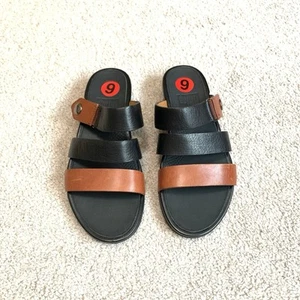 FitFlop Gladdie Slide Sandals Black Brown Leather Size 6 - Picture 1 of 7