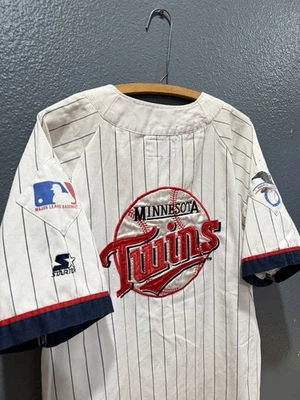 Camiseta deportiva blanca a rayas de algodón MLB Minnesota Twins de los 90 de colección grande  Foto 1 de 4