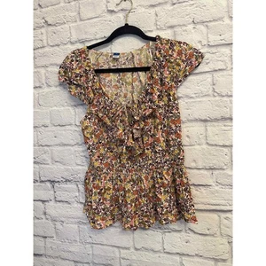Neu mit Etikett Old Navy geblümtes Rüschen-Blusentop gesmokt Damen M - Bild 1 von 9