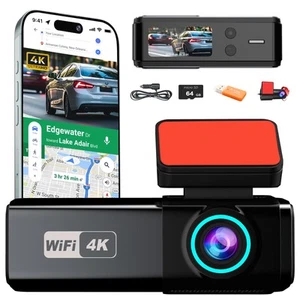 Dash Cam 4K Front and 1080P Rear Full HD Dash Camera for Cars, 1.47" IPS Scre... - Picture 1 of 8