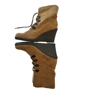 Route 66 Suede Boots Womens 9.5 Brown Ankle High Heels Lambs Wool Look Ladies - Picture 1 of 12