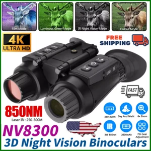 NV8300 Infrared Night Vision Binoculars 4K 3D Head Mounted Goggles 8X Zoom 300M - Picture 1 of 19
