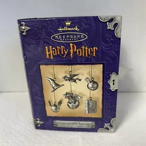 Hogwarts Charms Harry Potter 2000 Hallmark Mini Ornaments Hat Snitch Torn Box - Picture 1 of 8