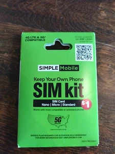 SIMPLE Mobile Gardez votre téléphone Kit SIM Prépayé | Carte SIM CDMA 3 en 1 - Photo 1 sur 2