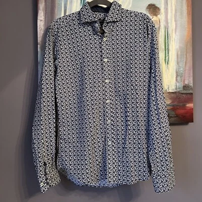 Men’s Bugatchi S Shaped Fit Long Sleeve Geometric Button Shirt Nylon Blue EUC - Image 1 of 4