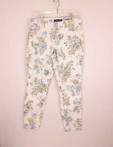 Adrienne Vittadini White Blue Floral Skinny Stretch Ankle Pants Size 12 - Picture 1 of 9