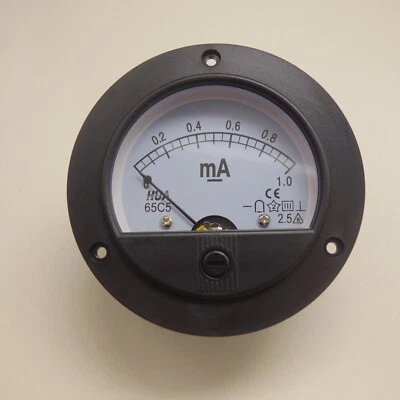 DC 0-1mA Round Analog Ammeter Panel AMP Current Meter Dia. 90mm Plastic Housing