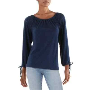 Sam and Jess Blouse Womens size Small Navy Blue On or Off the Shldr Eyelet NWT - Picture 1 of 7