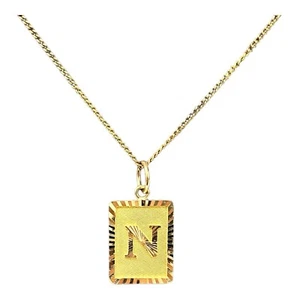 18ct 18K Yellow Gold Initial Letter N Oblong Charm Pendant 1.58 Grams. Brand New - Picture 1 of 7