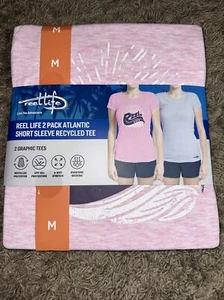 NEW Women's 2 Pack Reel Life Atlantic Short Sleeve Tee Shirts Pink Gray Medium - Picture 1 of 6