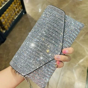 Damen Abendtasche Kette Schultertasche Hochzeit Party Strass Glitzer Clutch - Bild 1 von 31
