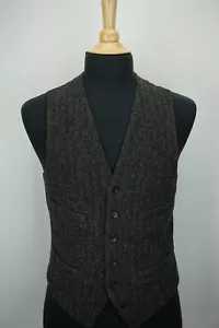 J.Crew Gray Herringbone Moon Tweed 100% Wool Mens Vest Sz S MINT - Picture 1 of 7