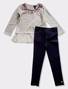 Limited Too Aztec Embroidered Long Sleeve Peplum Top & Knit Denim Jeans, 2-Piece - Picture 1 of 2