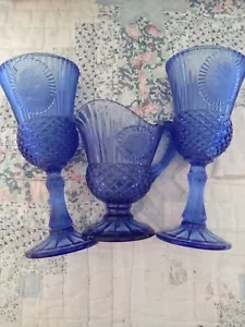 Bicentennial Avon Cobalt Blue George & Martha Goblets & Pitcher Vtg - Picture 1 of 12