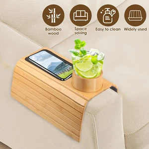 Bamboo 3 in 1 Sofa Arm Rest Table Couch Cup Holder Tray for Snack Beverage jeYNG - Picture 1 of 11