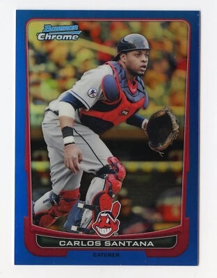 G376 CARLOS SANTANA 2012 BOWMAN CHROME BLUE REFRACTOR 235/250 #51 INDIANS SP - Image 1 of 2