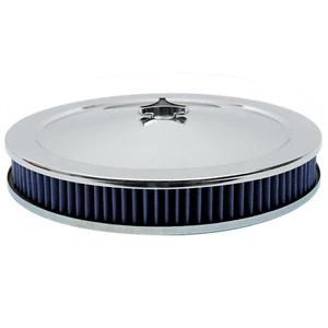 Chrome Air Filter Cleaner 14" x 2" Holley Rochester Recessed Base Blue Element - Picture 1 of 2