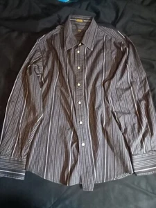 Mens Large Px Clothing Long Sleeve Black W/ Blue & White Stripes Dress Shirt - Picture 1 of 2