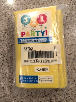 Pack de 6 - ¡Fiesta 321! 33753 Mantel Plástico Amarillo Neón 54" x 108" Foto 1 de 4