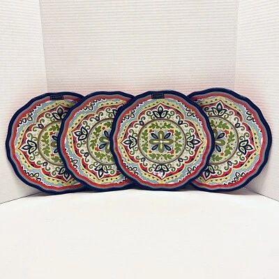 Cynthia Rowley Melamine Plates Multi Colored Floral Scalloped Edge Set Of 4 New - Image 1 of 4