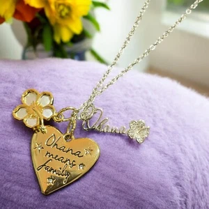 Disney Ohana Means Family Fine Silver Plated Pendent Necklace Charms Heart - Picture 1 of 5