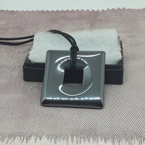 Haematite- Square Donut - Black Cord- 40 mm - A "stone for the mind" - Picture 1 of 3