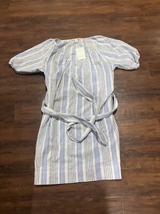 Free Assembly Striped Dress Blue White Sleeves Size Medium 100% Cotton NWT - Picture 1 of 7