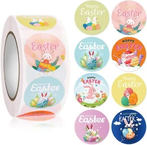 Easter Stickers Roll 500 Pcs Egg Bunny Sticker for Kids, Envelop Seals, Party Su - Picture 1 of 7