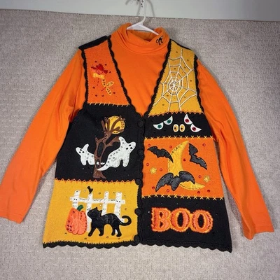 Conjunto de 2 piezas suéter chaleco cuello alto vintage ediciones básicas para mujer’s L Halloween Foto 1 de 4