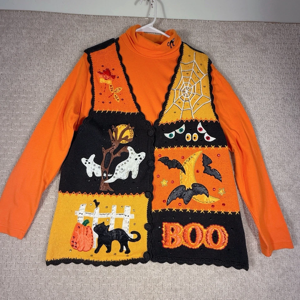 Conjunto de 2 piezas suéter chaleco cuello alto vintage ediciones básicas para mujer’s L Halloween Foto 1 de 4