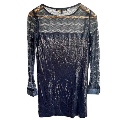 Mini Vestido Cynthia Steffe Negro Lentejuelas Encaje Manga Larga Talla 0 Foto 1 de 4