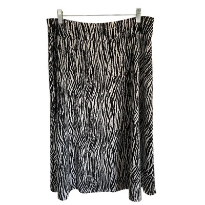 Jones Wear Midi Skirt Elastic Waist Zebra Print Black White Lined Flowy Sz Lg  - Image 1 of 4
