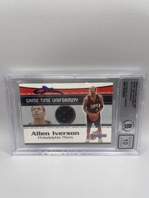Allen Iverson Signed 2000 Fleer Game Time Uniformity Used Jersey Beckett 10 Auto - Image 1 of 3