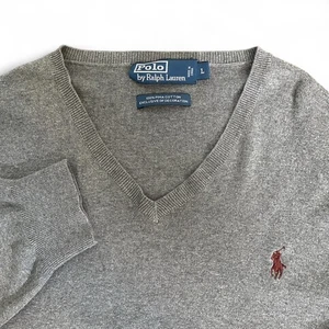 Polo Ralph Lauren Suéter Cuello en V Gris Algodón Poni Logo Manga Larga Hombre’s Grande - Imagen 1 de 8