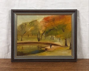 Pintura al óleo parque de otoño, paisaje vintage con árboles y camino, color cálido otoño - Imagen 1 de 10