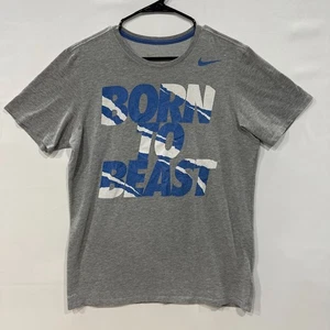 Nike Dri-Fit T-Shirt Men’s M Gray Blue Born to Beast Athletic Training Tee - Picture 1 of 6