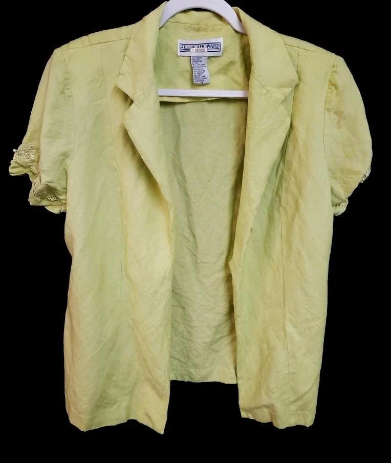 Jessica Howard Verde Mezcla Lino Bordado Hombreras Chaqueta Delantera Abierta 14 Foto 1 de 4