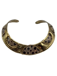 Vintage Bronze Brutalist Leopardenmuster Patina Strukturiert Halsband Halsband Halskette - Bild 1 von 8