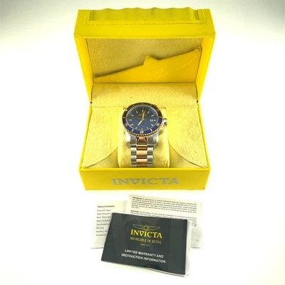 Invicta Bicolore Oro Rosa & Acciaio Inox da Uomo Orologio Con Quadrante Blu - Immagine 1 di 4