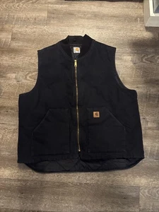 Vintage Carhartt Canvas Duck Quilted Lined Vest Men's Size 2XL Tall V01 Black - Picture 1 of 3