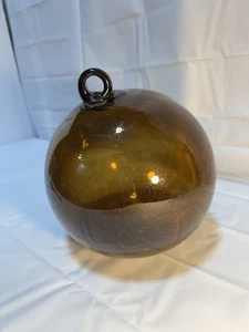 7” Art Glass Bauble Ball Hand Blown Glass Ornament Dark Amber Brown - Picture 1 of 6