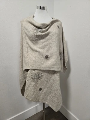 WHITE HOUSE BLACK MARKET BEIGE KNIT BEADED STARBURSTS PONCHO SWEATER NWT - Image 1 of 4